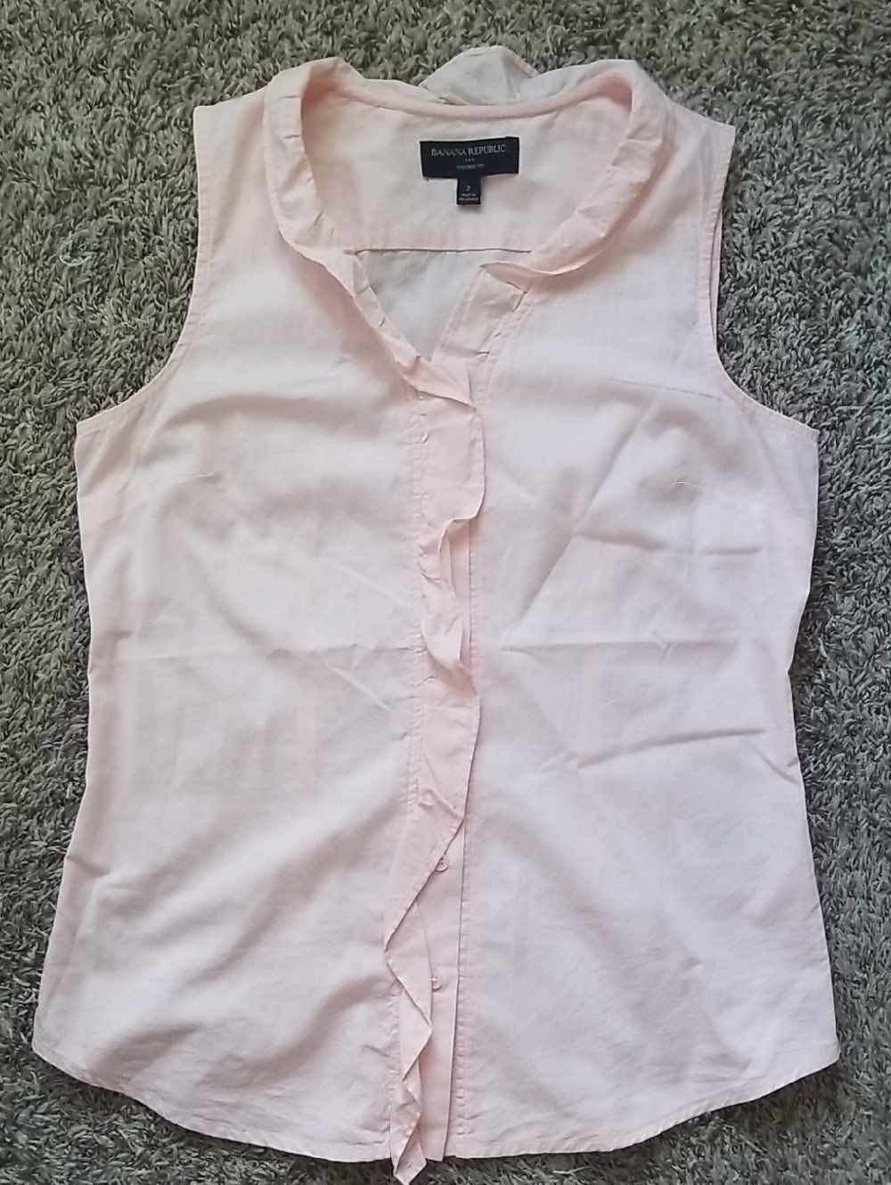 Banana Republic Light Pink Ruffle-Front Sleeveless Shirt